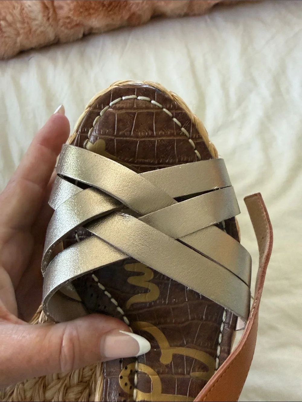 Sam Edelman Bronze Metallic and Tan Braided Espadrille Wedges